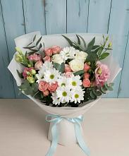 Букет цветов из:  Розы, Лизиантусы и Хризантемы в Преградном