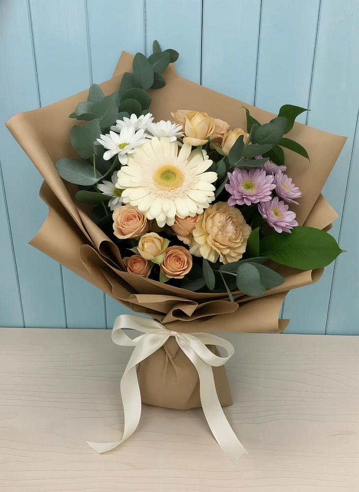 Букет цветов из: Герберы и Хризантемы в Преградном