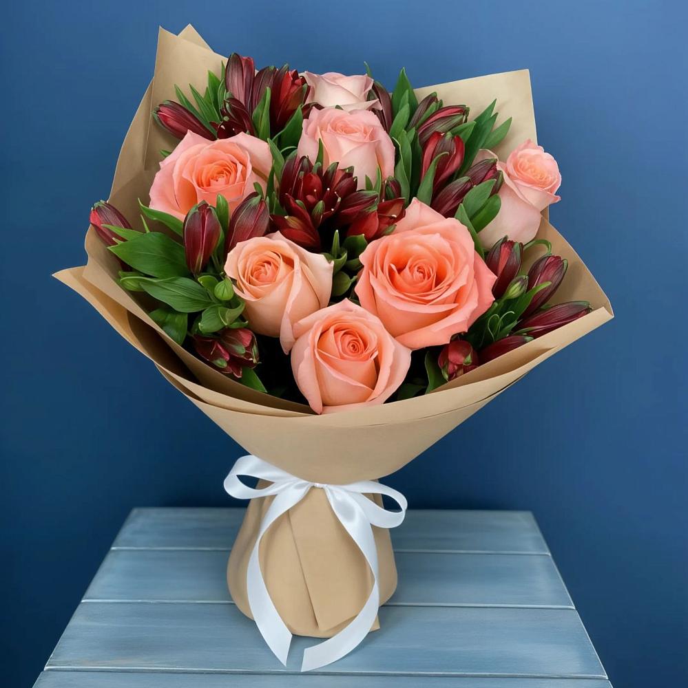 Букет цветов из: Розы и Альстромерии в Преградном