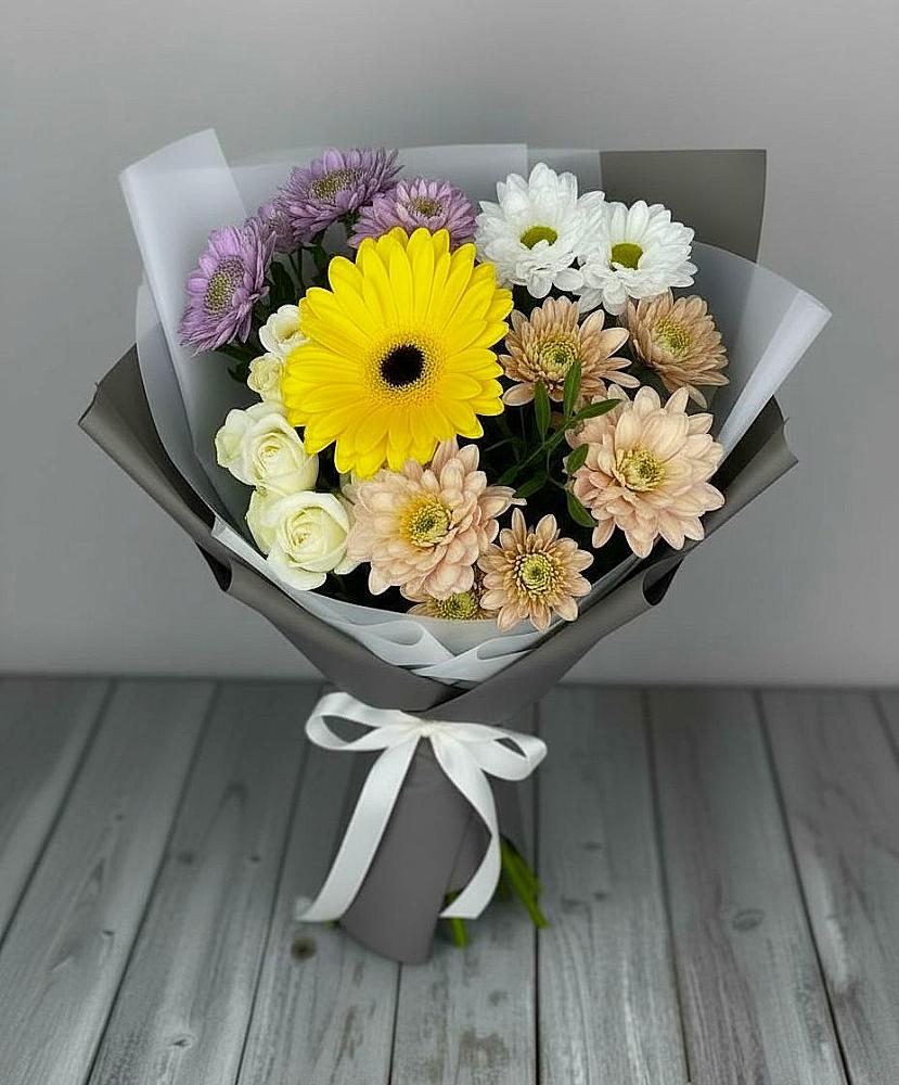 Букет цветов из: Розы, Герберы и Хризантемы в Преградном