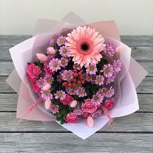 Букет цветов из:  Розы, Герберы и Хризантемы в Преградном